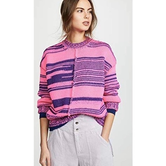 Isabel Marant Etoile Zelma Pink Navy Stripe Knit Pullover Sweater Jumper Casual - Picture 1 of 8